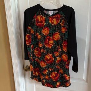 LuLaRoe Black and Orange Floral Long Sleeve Top
